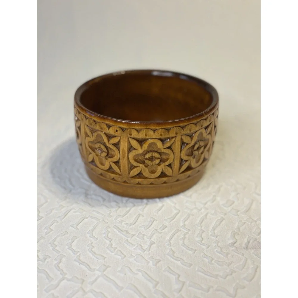 Vintage‎ Hand Carved Russian Wood Birch Bark Round Bowl